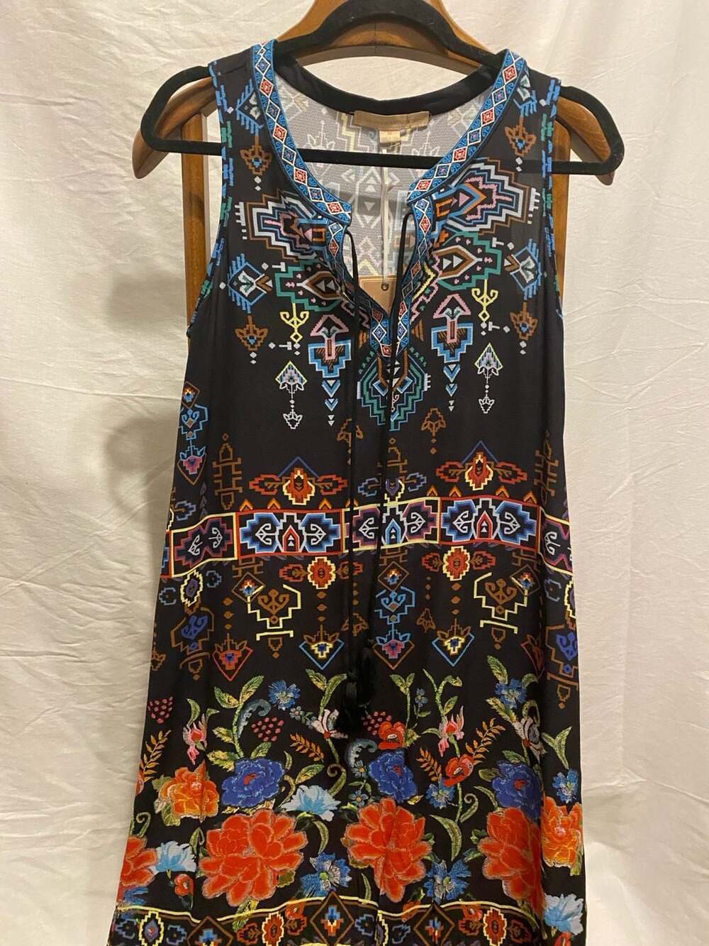 0119-Champagne & Strawberry Aztec Floral Print Sleeveless Maxi Dress